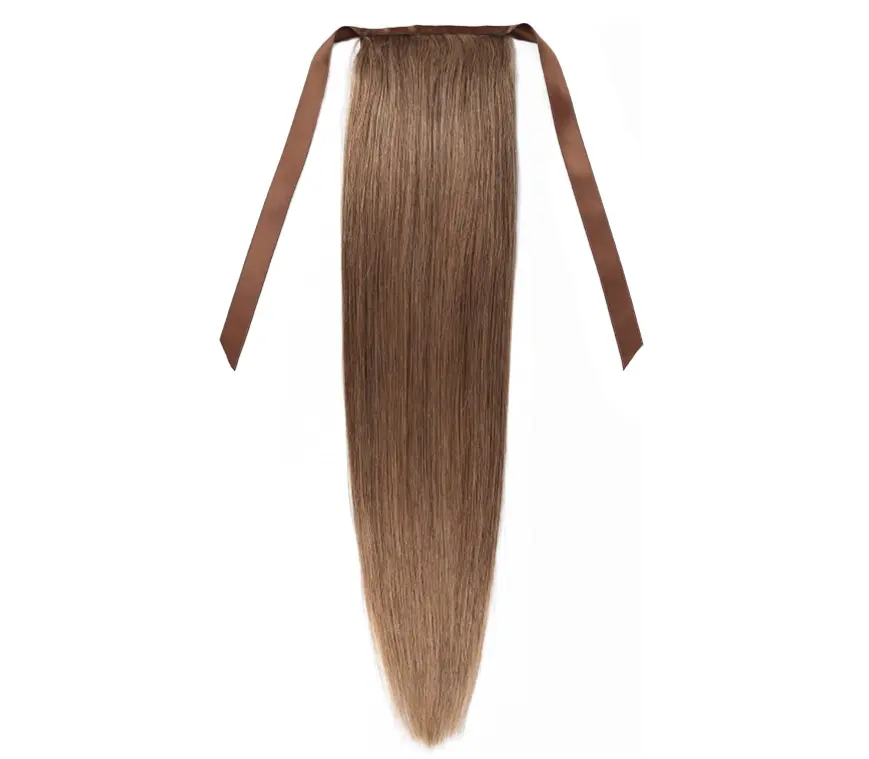 Womens Ribbon Tie Straight Ponytail Extensão Do Cabelo Humano