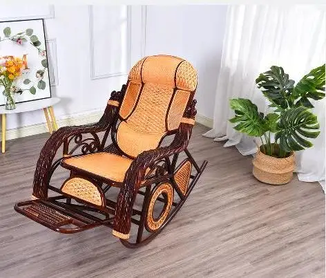 Chaise à bascule en bambou de luxe, fauteuil inclinable pour adultes, balcon, famille, décontracté, sieste, bois massif, paresseux, personnes âgées, fauteuil facile à plier