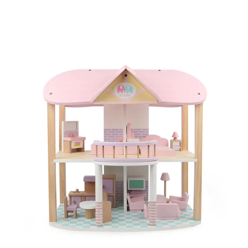 Rumah boneka kayu mainan anak perempuan, rumah boneka kayu/rumah boneka bayi kayu merah muda kecil untuk anak perempuan Villa