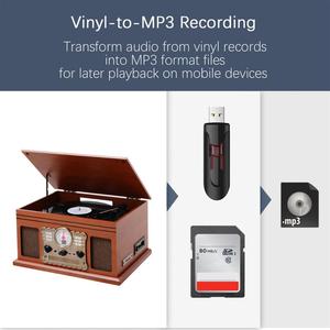 Multi plataforma reproductor y reproductor de vinilo con reproductor de CD/USB/SD registro/entrada AUX/Radio/cassette