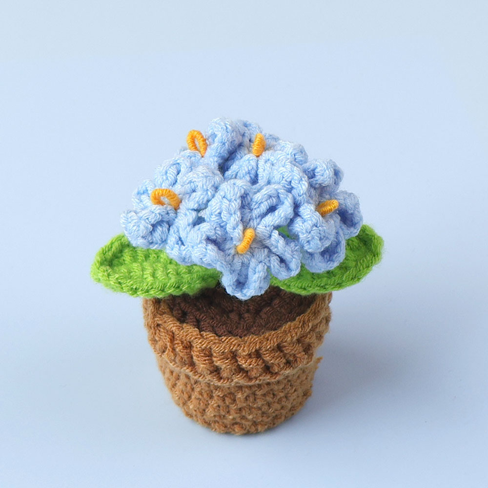 Mini lavabo de lana con planta en maceta nomeolvides de 5 cabezas azul