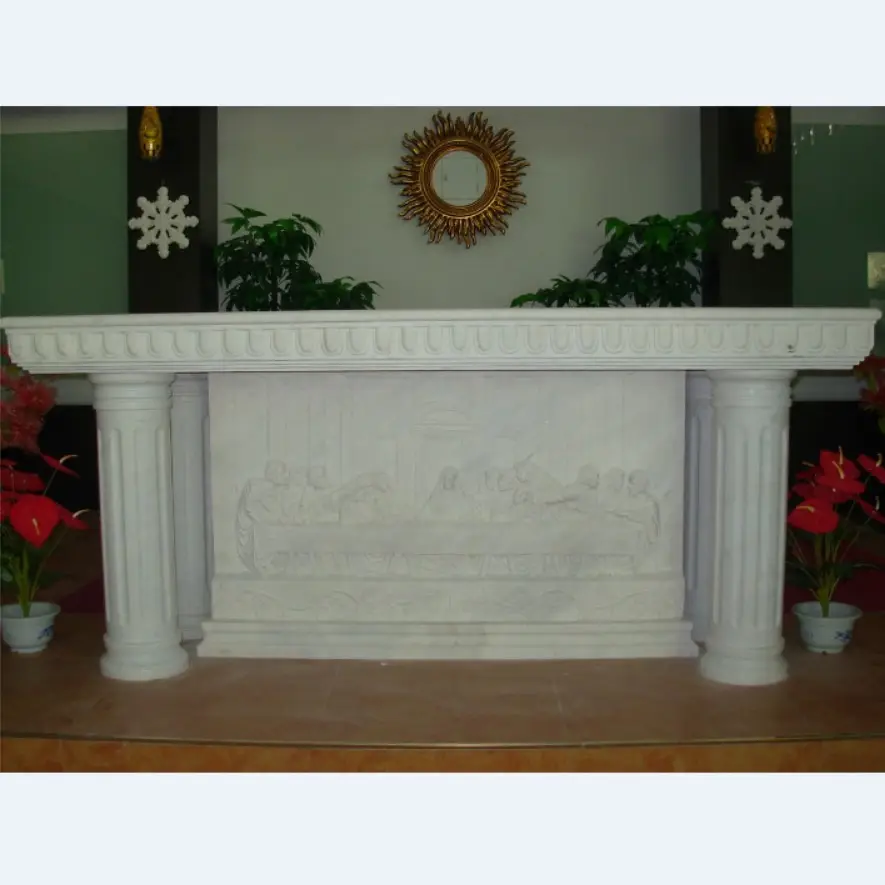 Tabela de mármore branco antigo personalizada da igreja podio altar pulpit