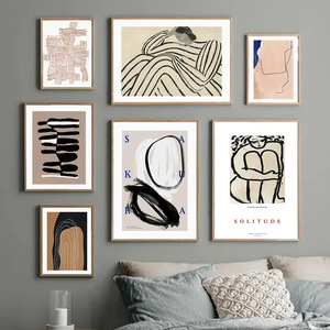 Morandi Color Abstract Geometric Triptych Scandinavian Style Wabi-Sabi Canvas Paintings for Living Room Restaurant Wall - Product Image 2
