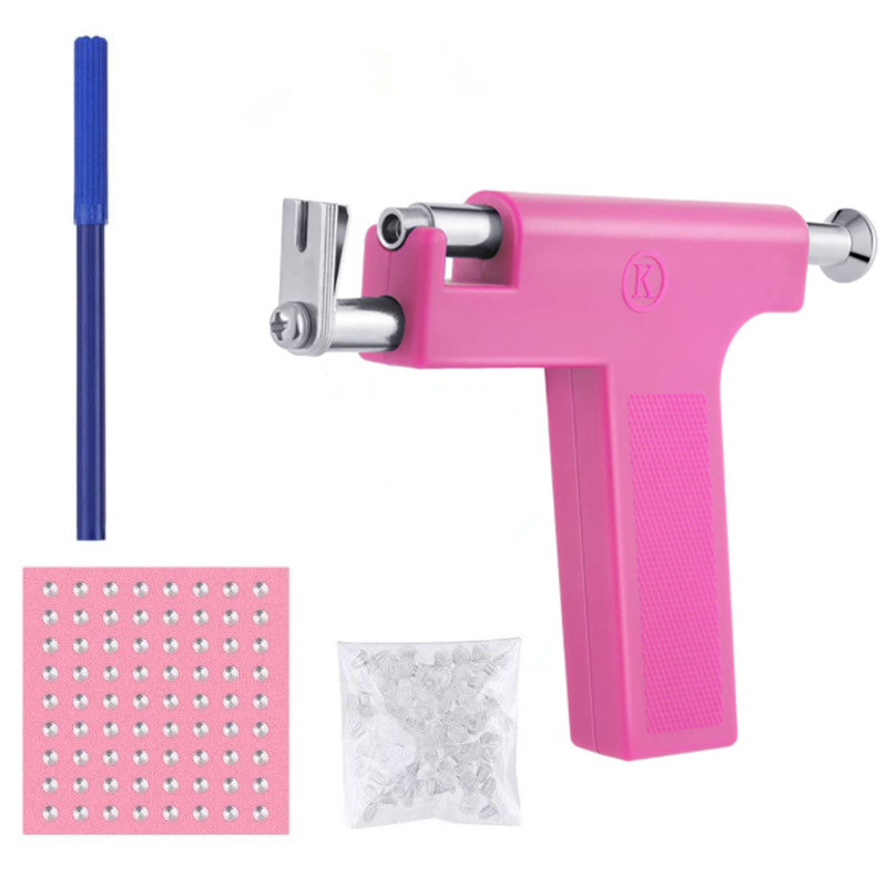 Pistolet à oreilles rose + 98 clous d'oreilles + bouchons d'oreilles