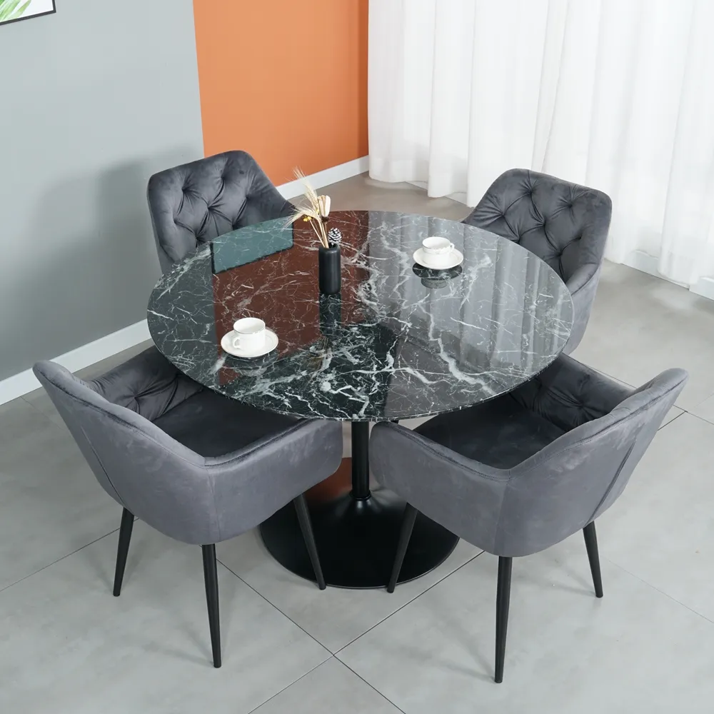 Custom Dining Room Furniture Glass Marble Wood MDF top Round Dining Table Set para casa e restaurante