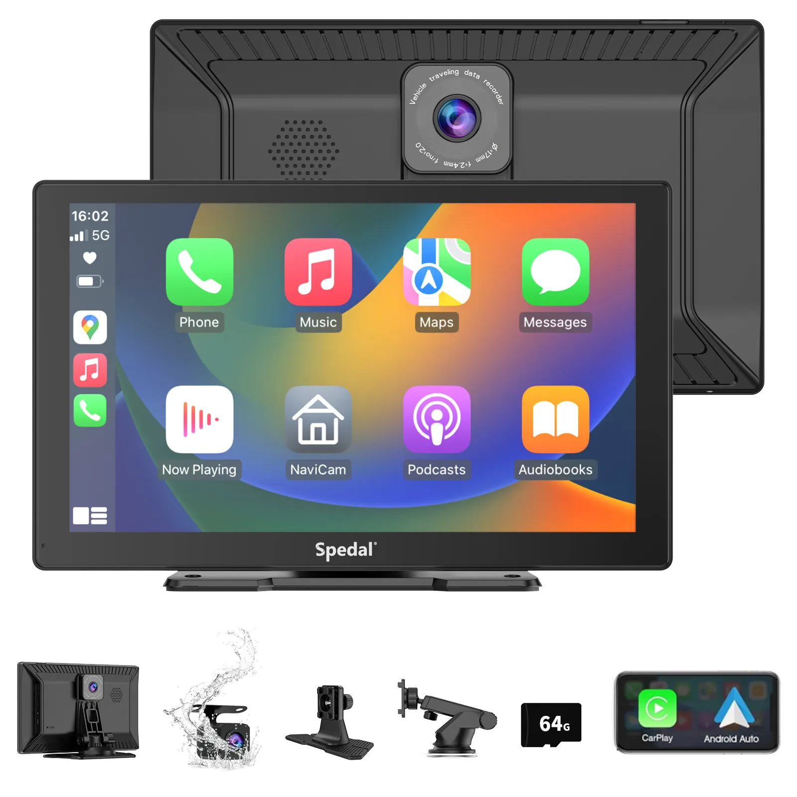 Spedal 811 9Inch Wireless Carplay & Android Auto with 2K Dash Cam Front Camera Portable Car Stereo Car Play Screen