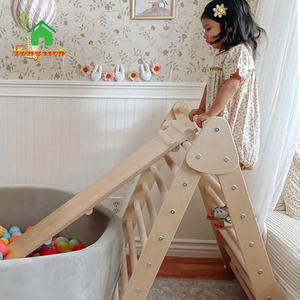 Montessori piklers trẻ em trong nhà bằng gỗ rừng phòng tập thể dục thiết lập cầu vồng cầu và tam giác leo khung cho trẻ em sân chơi - Product Image 2