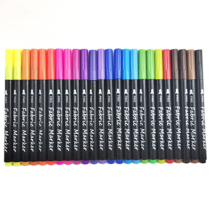 KHY 24 Cor Não Tóxico Pintura Têxtil Atacado Set Kid Liner Colorido Para Impressão Em T-Shirt Marcador de Tecido Caneta