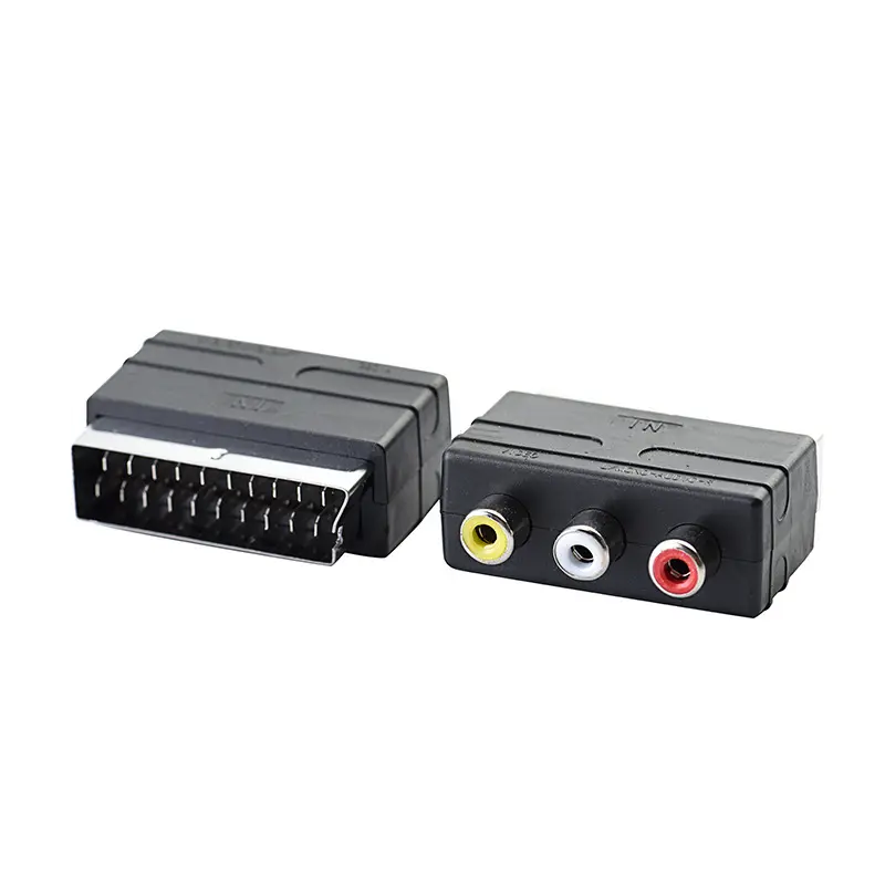Cantell Input 21Pin SCART Male Convert Ke 3RCA Female Audio Video Scart Konverter Port Adaptor TV
