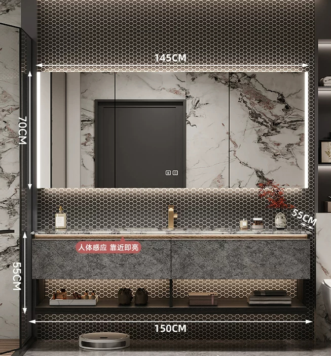 150cm Marble Countertop& Ceramic Sink+smart cabinet