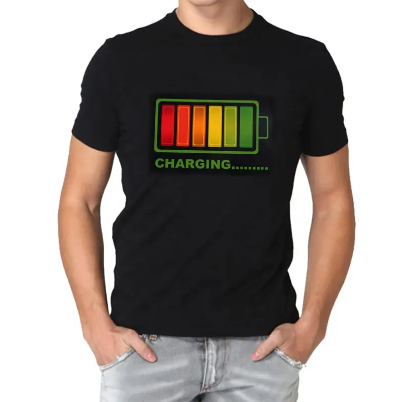 Factory Supply 100% cotton sound activated El T-shirt Led Flashing Light up T-shirt Programmable Led T-Shirt For Party