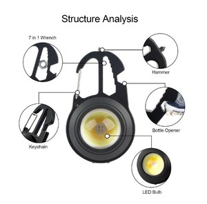 Multi funzioni Mini moschettone portachiavi torcia chiave di emergenza finestra rotta martello COB 7 modalità di illuminazione LED zaino torcia - Product Image 4