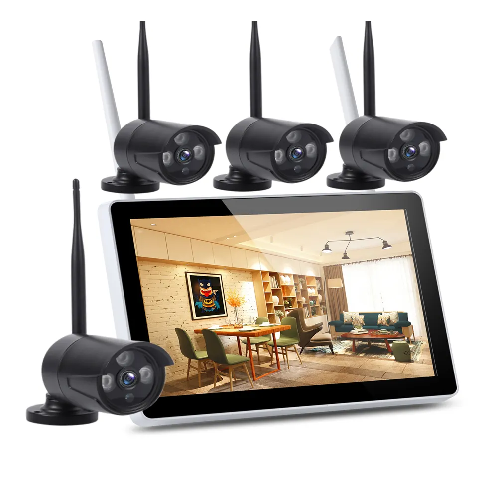 1080P 2 Megapixel 4 ch 8 channel Wifi Cctv Wireless Camera set Nvr Kit System with monitor 12.5 inch