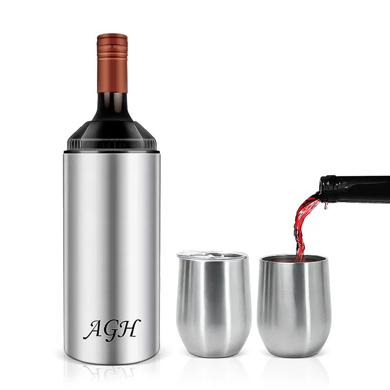 AGH-enfriador de champán portátil con logotipo personalizado, sin hielo, de Metal, aislamiento, doble pared, de acero inoxidable, para botella de vino, cubo enfriador