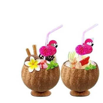 Taza de coco 2023 con paja de flamenco, suministros para fiestas hawaianas, tazas de cáscara de coco, productos de verano