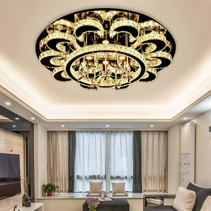 Luci moderne della lampada del candeliere di cristallo K9 del soffitto rotondo dell'oro operato su ordinazione del progettista moderno di lusso