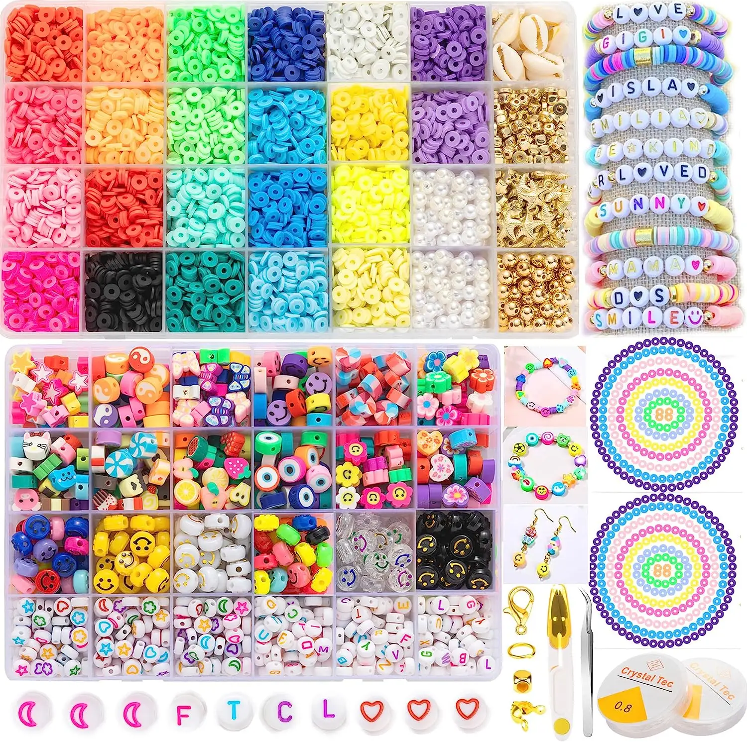 8500pcs Polymer Clay Beads Set 22 Colors Clay Round Disc Spacer Heishi Beads for Jewelry Bracelets Necklace Making