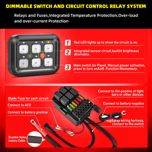 12V 6 Gang anahtarı paneli evrensel devre kontrol kutusu röle sistemi sigorta kablo demeti otomatik kısılabilir açma-kapama LED anahtarı - Product Image 5