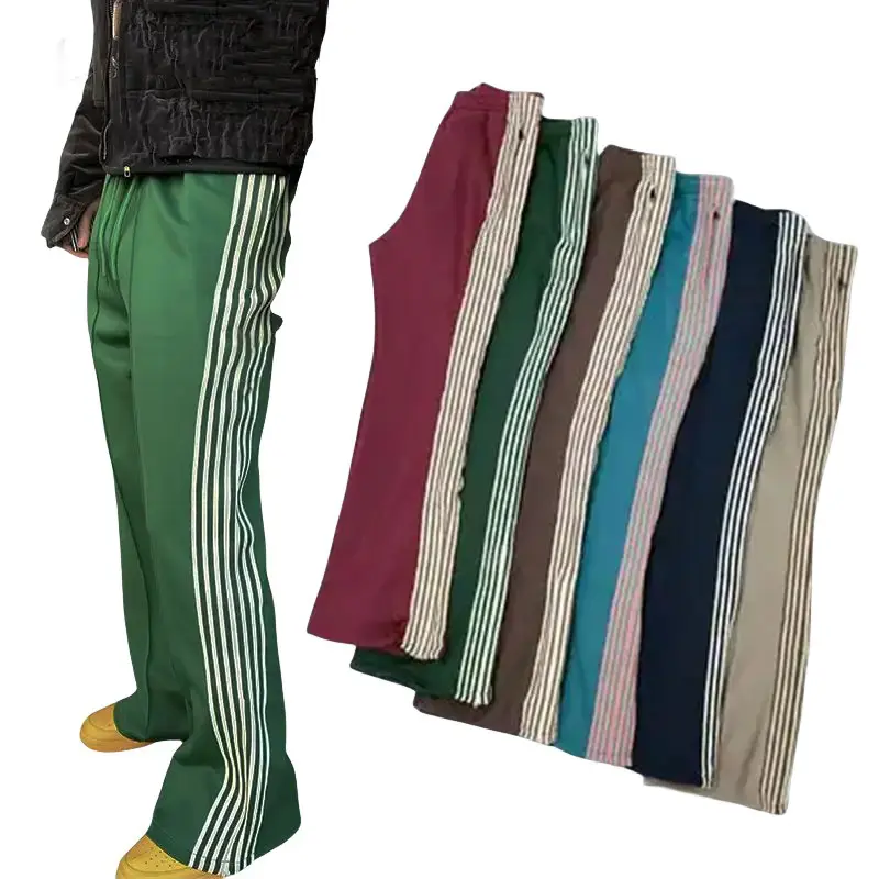 Benutzer definierte Männer 95% Polyester 5% Elasthan Seitenst reifen Klebeband nach unten Beine Jogger hose Hosen Split Flare Trainings hose mit Reiß verschluss