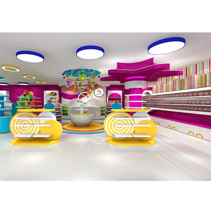 Fantástica tienda de dulces Diseño interior Funcional Candy Snack Retail Display Furniture con estante de venta al por menor, soportes y estantes