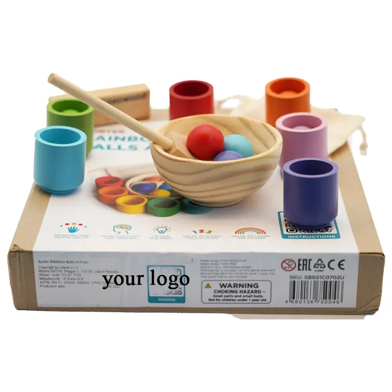 Cileowood vente en ligne livraison directe e-commerce bébé jouet balles dans des tasses en bois couleur trieur jeu Montessori jouets