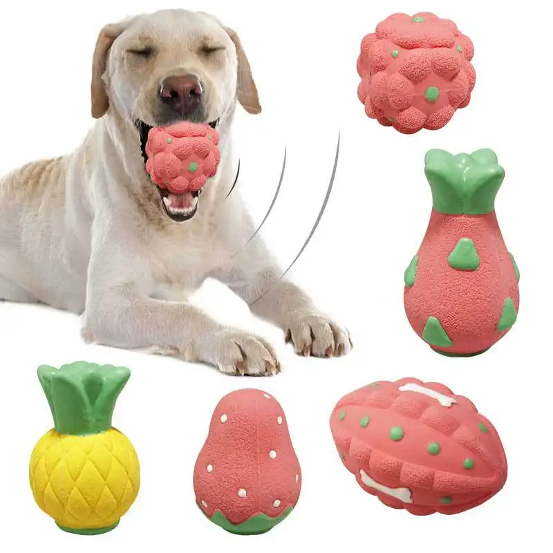 Nieuwe Ontwerp Pet Supplies Fruit Vorm Squeak Toys Bijtvast Interactieve Siliconen Dog Chew Toys Pack