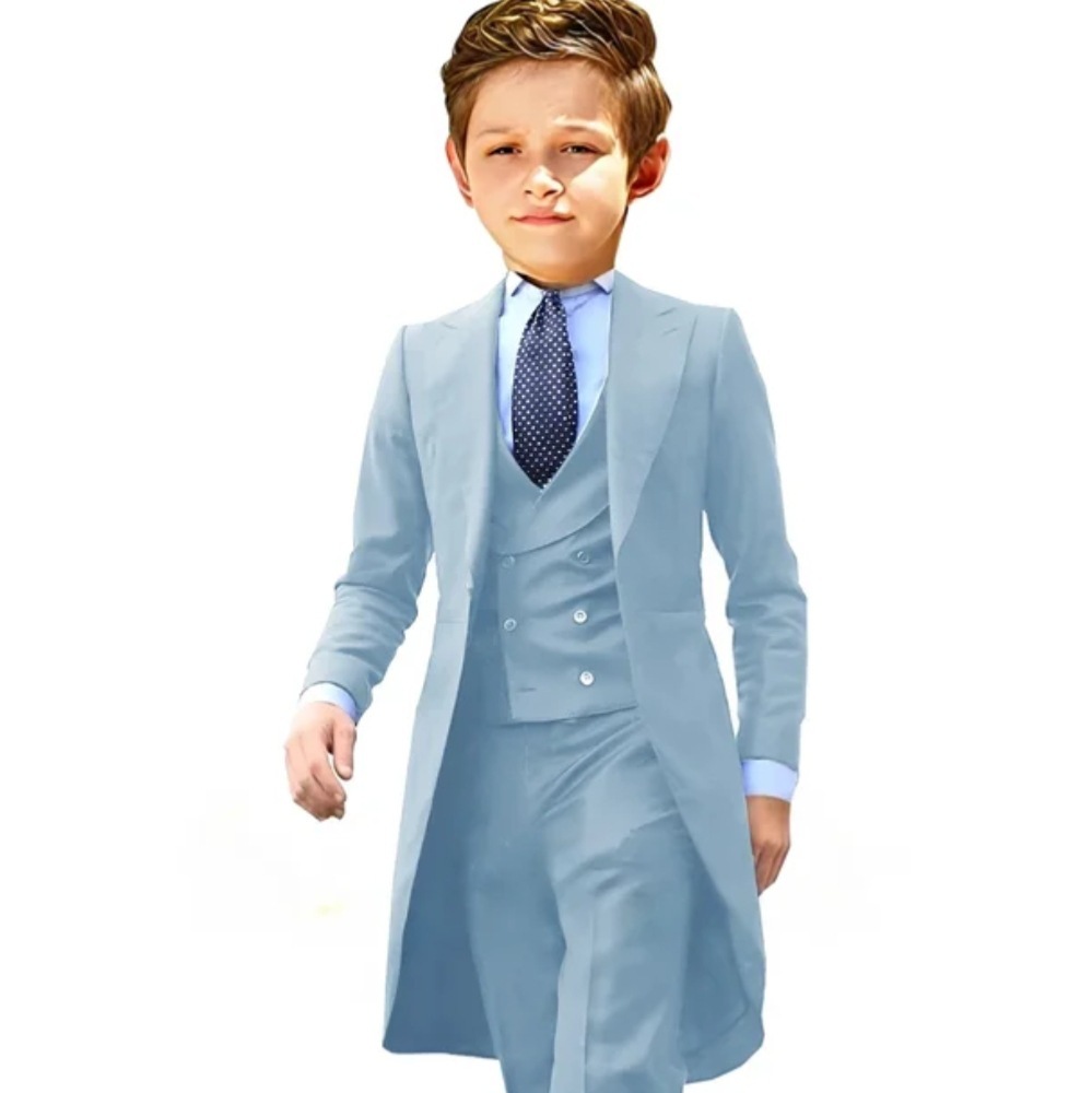 Ensemble veste blazer, gilet et pantalon bleu clair