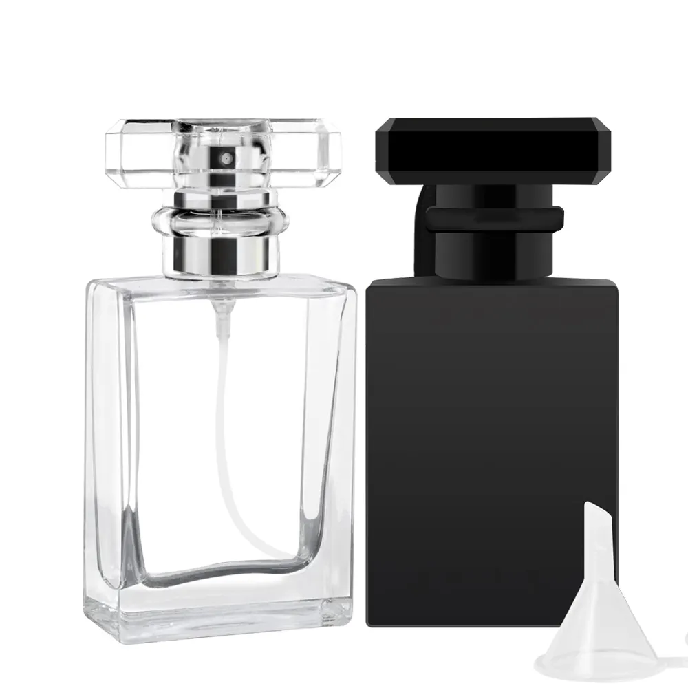 Bouteille cosmétique de luxe écologique 30ML 50ML noire rechargeable mini bouteilles de parfum en verre de pulvérisation plates carrées vides pour le voyage