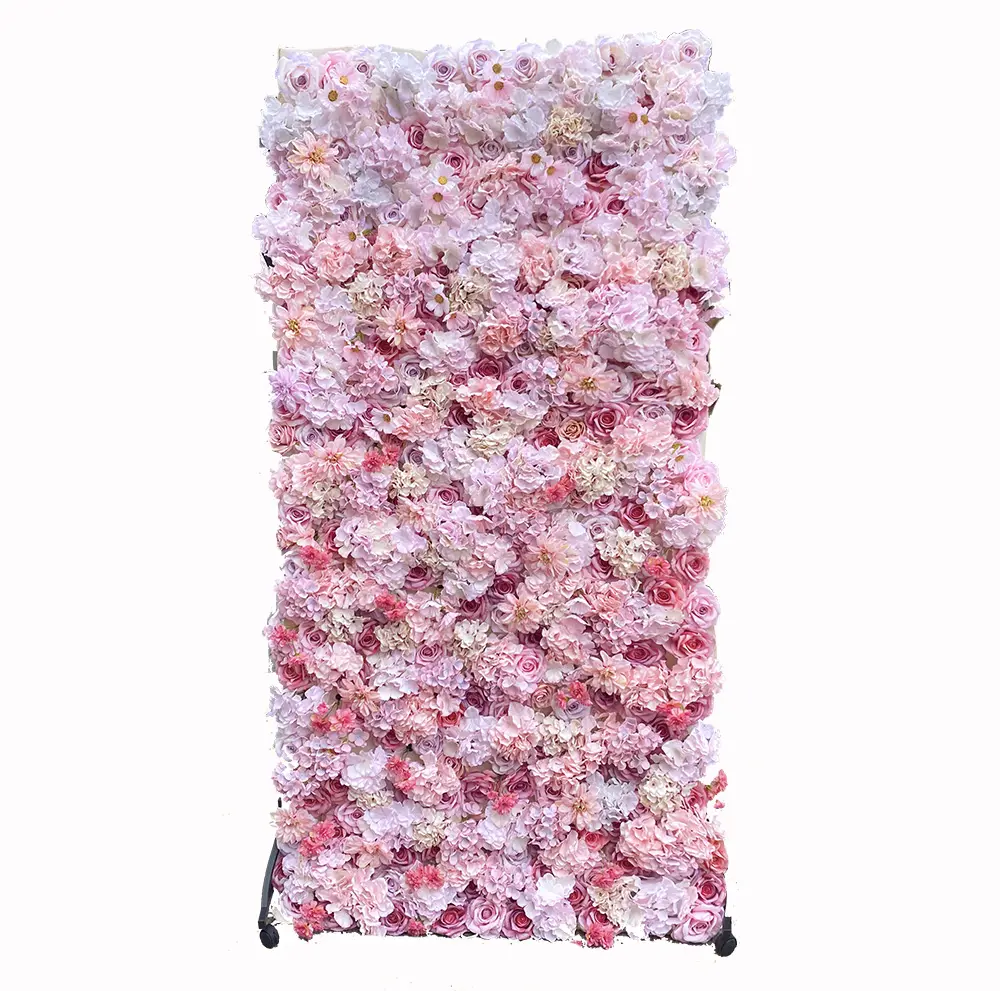 Telón de fondo de seda para decoración de boda, telón de fondo de pared de flores artificiales a la moda, con gradiente de polvo Rosa hecho a medida, precio al por mayor
