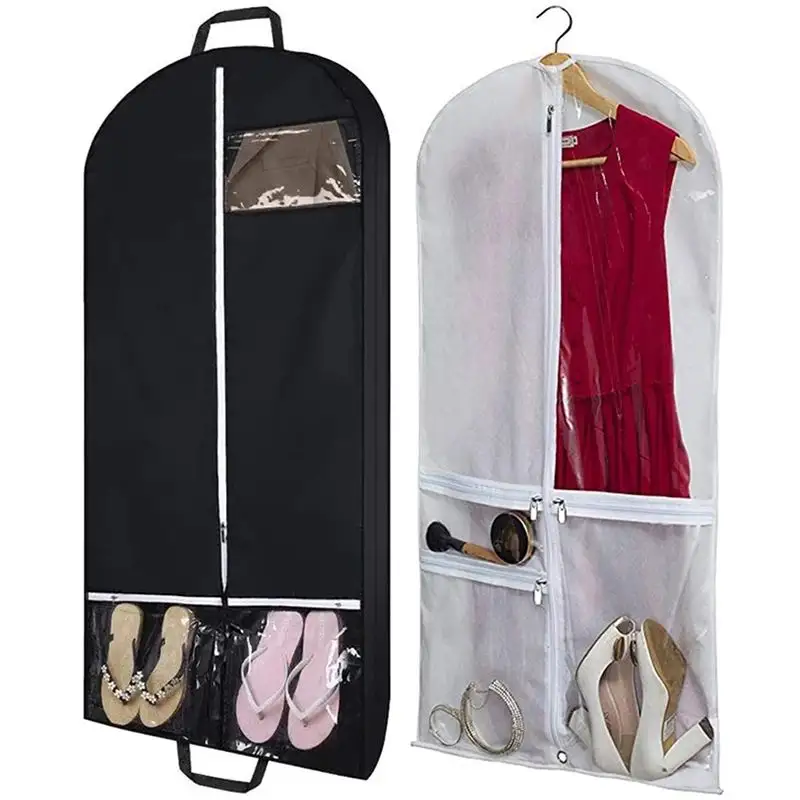 Siyah seyahat giysi çantası aksesuarları ile fermuar cep nefes takım elbise konfeksiyon tozluk gömlek takım elbise smokin elbiseler ceket