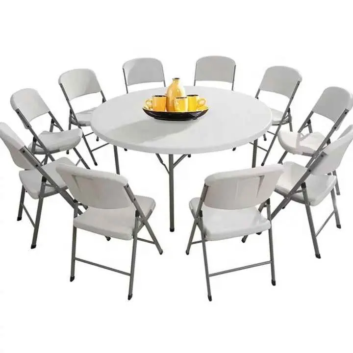 طاولة مستديرة محمولة بلاستيكية للعشاء والتنزه والشواء والتخييم قابلة للطي طاولات وكرسي قابلة للطي للأماكن الخارجية للمناسبات