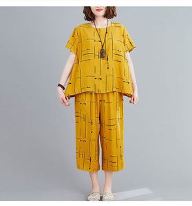夏季新款设计女式加大码因果套装短袖上衣 & 拉绳宽腿裤宽松两件套 - Product Image 3