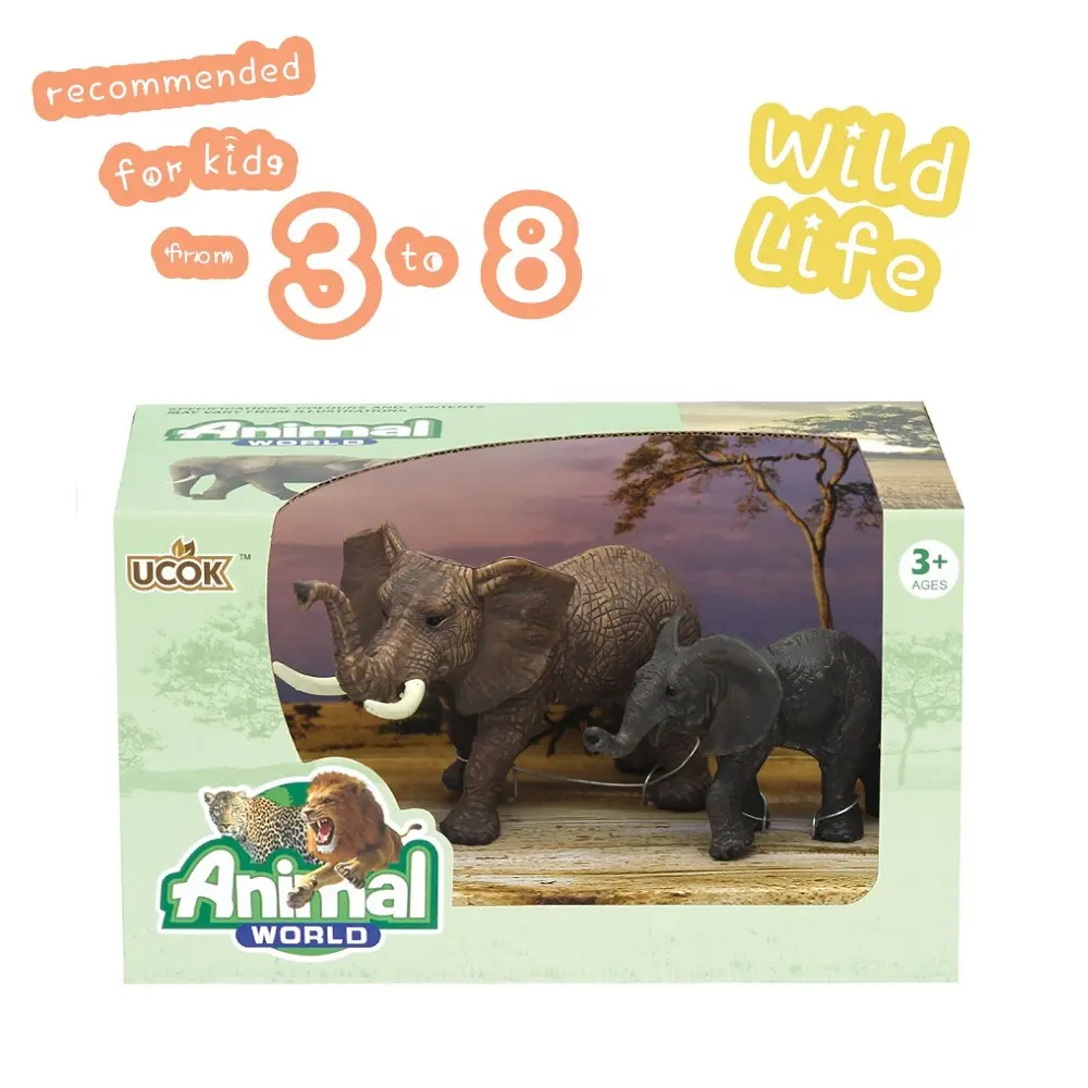 الحيوانات الأفريقية لعبة الفيلة الشكل واقعية تمثال بلاستيك Playset الكثير 2 قطعة