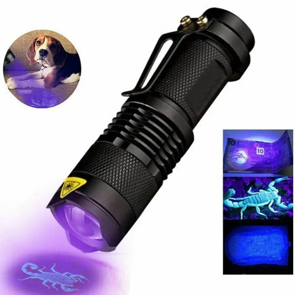 Mini lampe de poche torche LED UV 3W détection d'agent fluorescent lumière violette 365nm 395nm longueur d'onde détection d'argent chat mousse