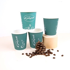 畅销绿色心情一次性定制印刷双壁波纹纸杯空心杯带盖热饮 - Product Image 1