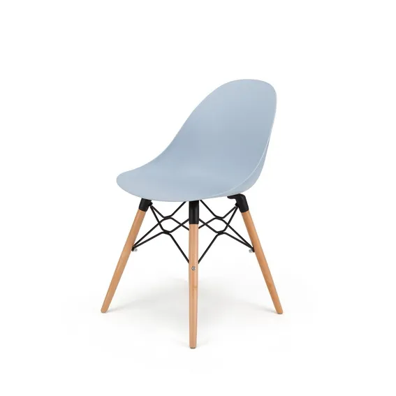 Cadeira italiana com pernas de madeira de faia e fios de metal lateral de plástico moderno