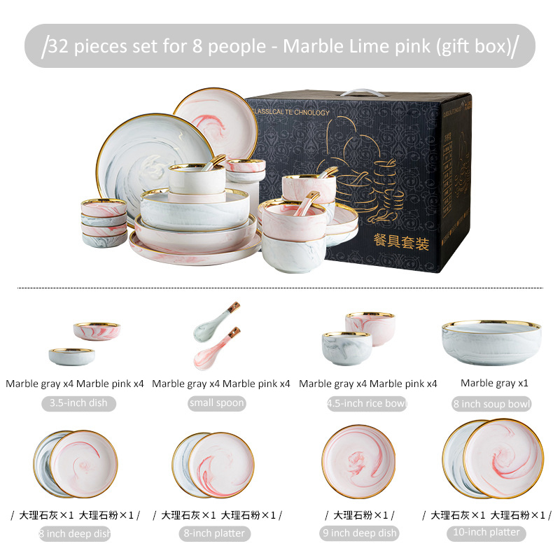 Ensemble de 32 pièces en gris et rose