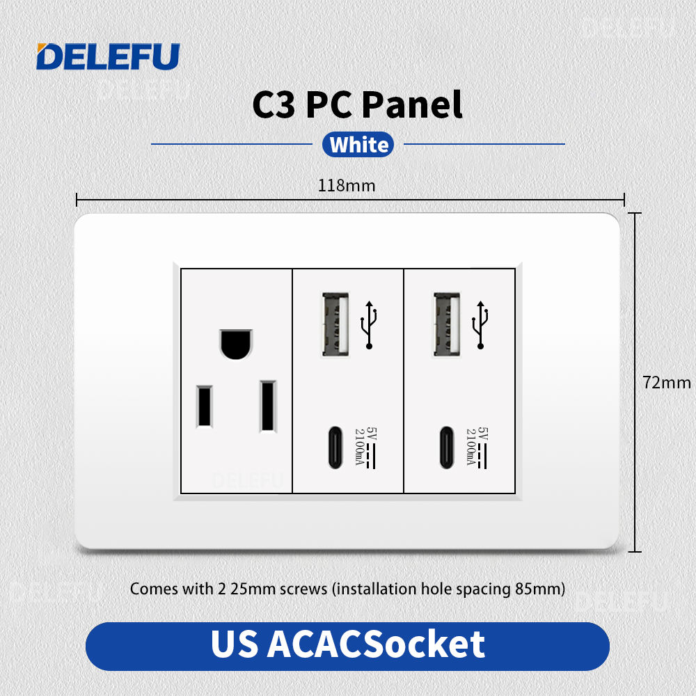 Enchufe de CA de 3 clavijas (5V 2.1A) con 2 puertos USB