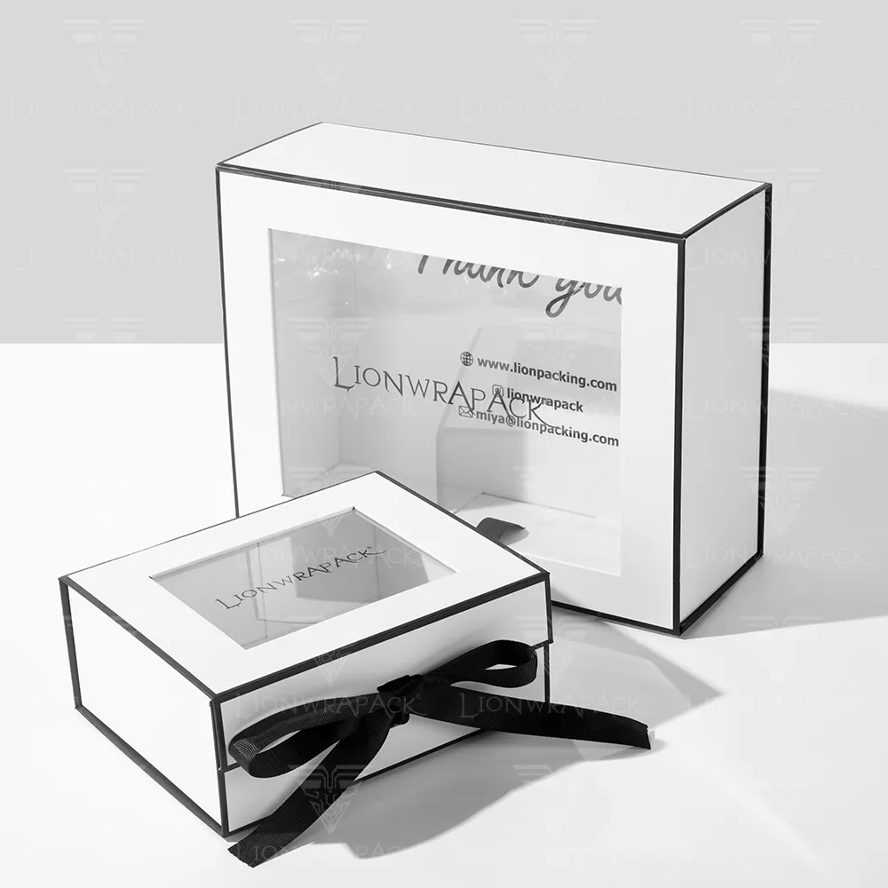 Flip Top scatola di carta magnetica in cartone rigido bianco chiusura confezione regalo quadrata personalizzata con finestra trasparente