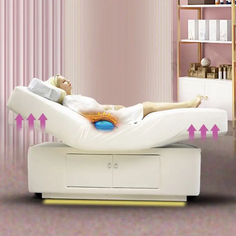 Tempat tidur pijat Spa elektrik, kasur pijat wajah dengan penyimpanan furnitur Salon kecantikan kayu klinik Modern 1 Set
