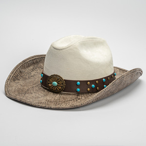 Cappello Fedora in Pelle PU Stile Western Bicolore Primavera-Autunno 2025, Nuovo Stile con Stampa Serpente, Jazz Retrò Tibetano a Tesa Larga - Product Image 1