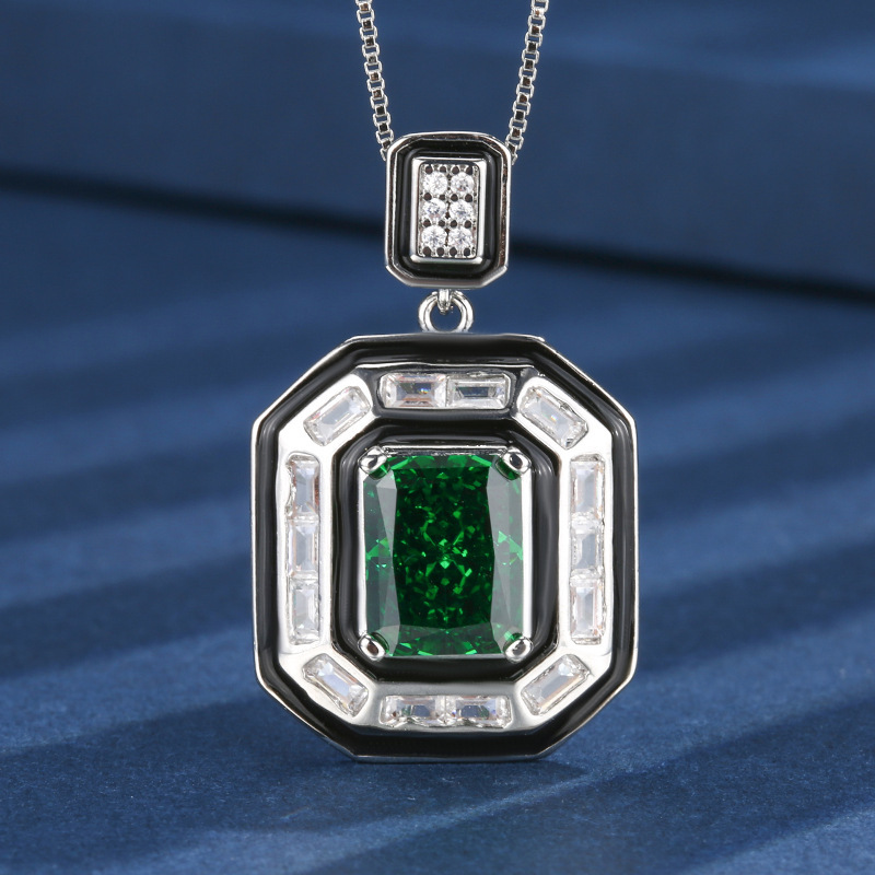 Ice Flower cut emerald pendant with chain
