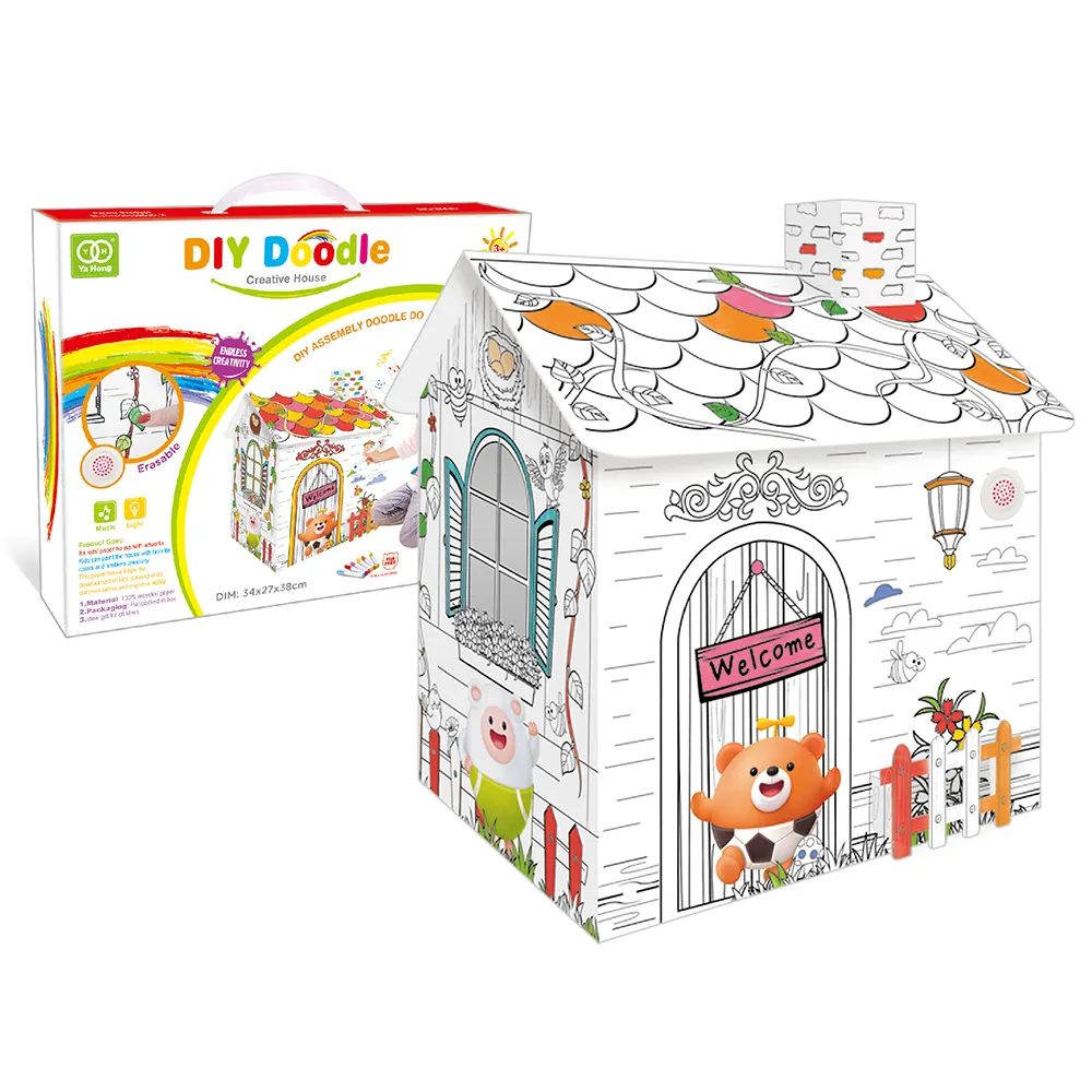 Divertente gioco doodles set fai da te pittura giocattolo cancellabile casa di cartone per bambini