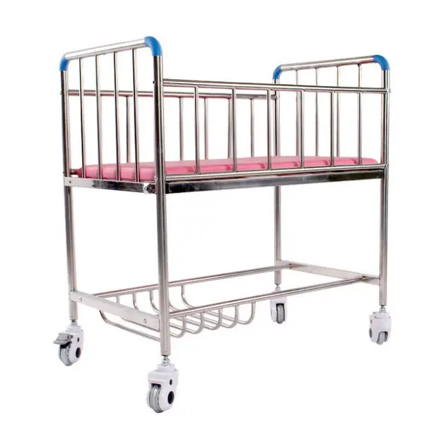 Paslanmaz çelik bebek hastane yatağı ayrılabilir taşınabilir paslanmaz çelik bebek yatağı ped ile