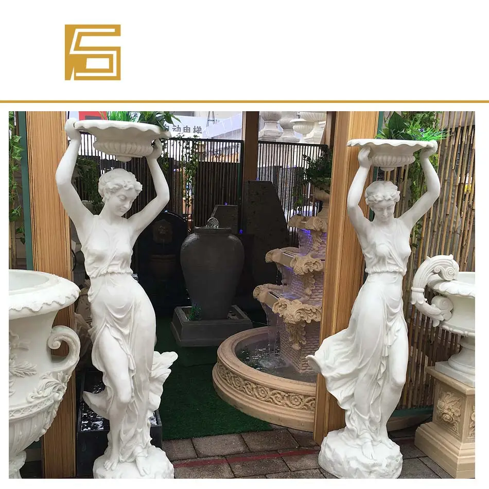 Commercio all'ingrosso Bianco di Marmo Statua di Donna Giardino Artificiale Statua di Pietra