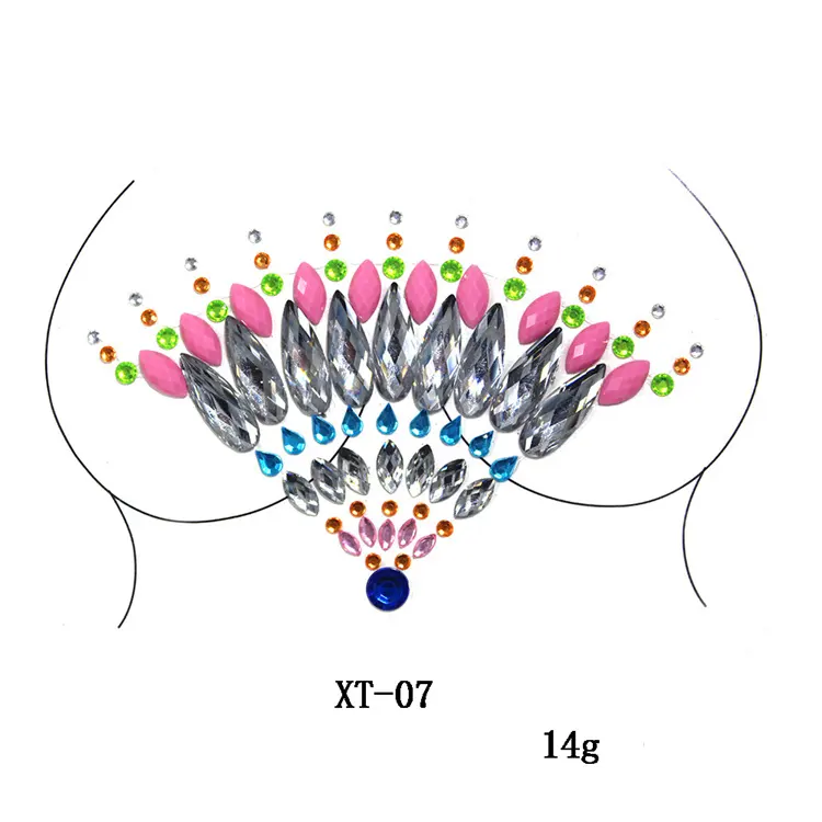 Autoadesivo del tatuaggio del corpo del cristallo di rocca 3D tatuaggio adesivo petto di cristallo colorato