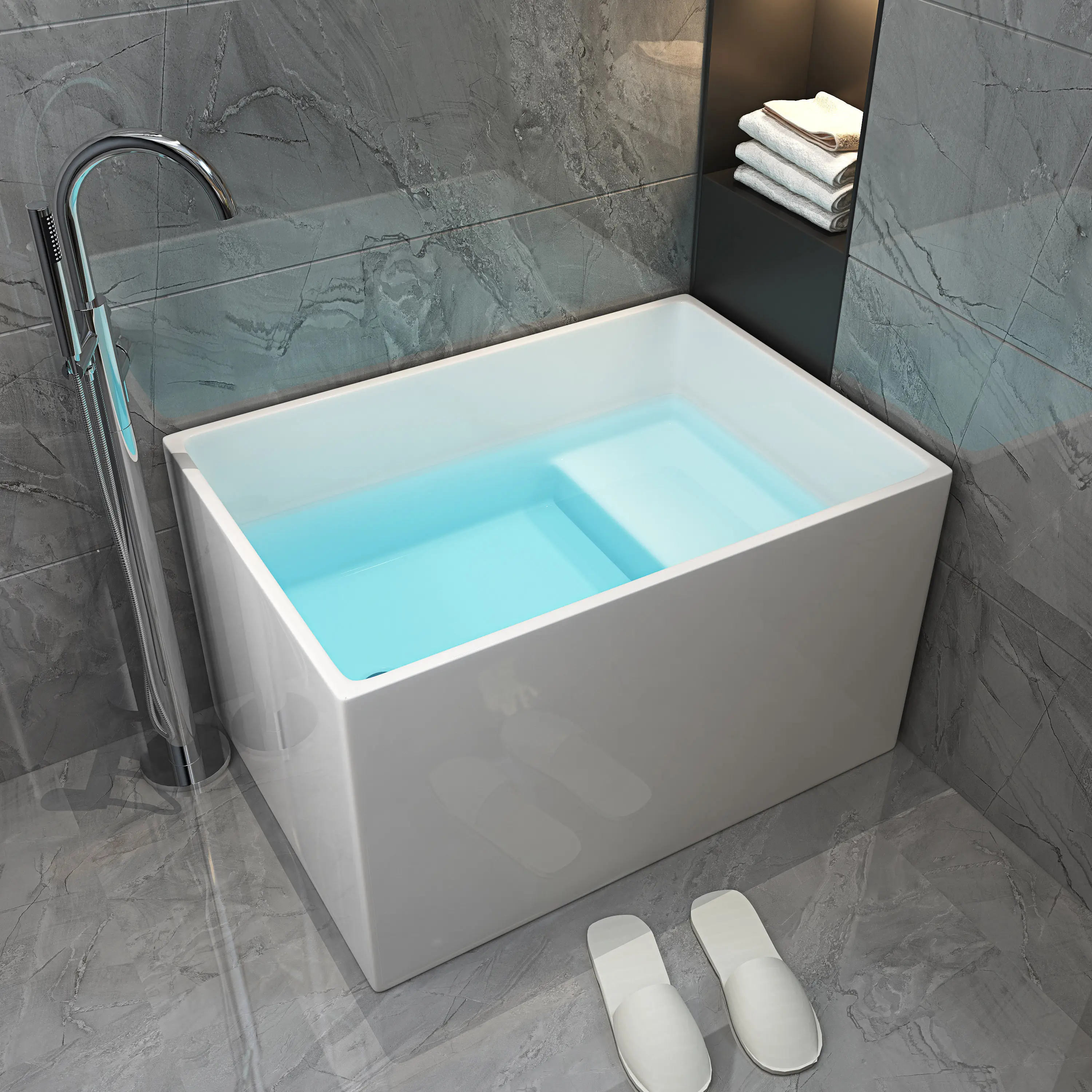 Petit rectangle blanc bon marché baignoire d'angle pour douche de bébé baignoire en acrylique à siège autoportant baignoire à pied avec porte