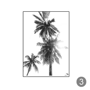 斯堪的纳维亚现代艺术黑白热带植物棕榈树海滩装饰画帆布海报带框