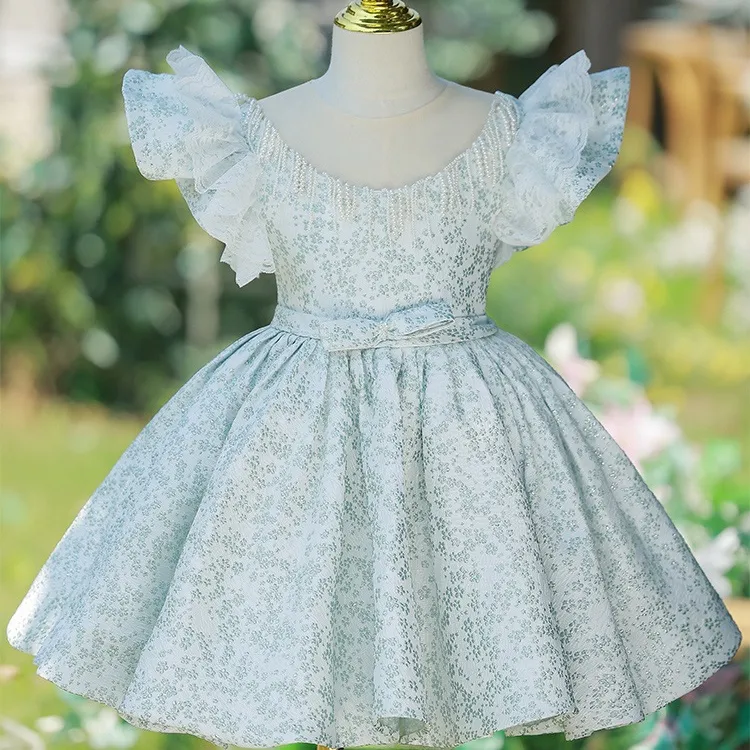 Agile 2022 tessuto Jacquard manica volante fiore neonate abiti da sposa bambini abiti da spettacolo bambino Pageant Party Ball Gown