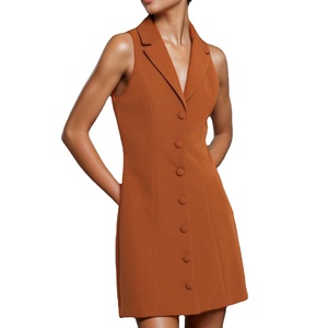 RedPeony 2024 Women's Fashion Lady's Sexy Halter Backless Mini Dress Button Red V Neck Sleeveless Pleated Maxi Dress Notched